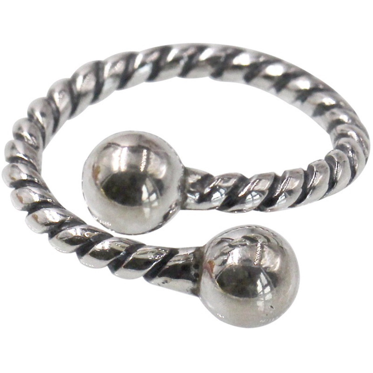 Korean Version S925 Sterling Silver Large Round Ball Woven Vintage Thai Silver Open Ring Personality Braided Index Finger Ring Trendy