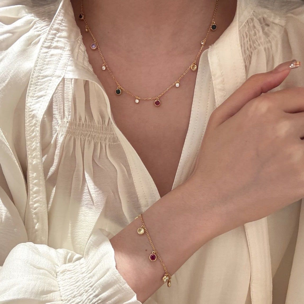 Summer Dopamine Colorful Bubble Bracelet Necklace Set Niche Design Sense Elegant Versatile Bracelet Collarbone Chain