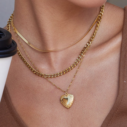 Open and Close Titanium Steel Heart Necklace Light Luxury High-End Feel Stainless Steel Jewelry Non-Fading Collarbone Chain
