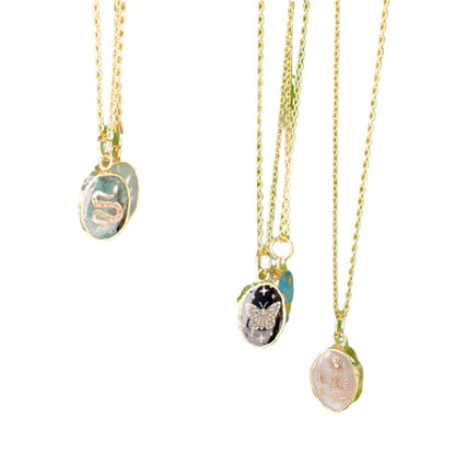 Handmade Natural Stone Gemstone Necklace Butterfly Star Moon Heart Snake Flower Planet Collarbone Chain Color Retention