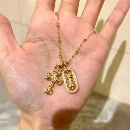 Italian Craft Light Luxury Pure Silver S925 Iris Flower Cross Vajra Fairy Chain Layered Necklace Collarbone Chain