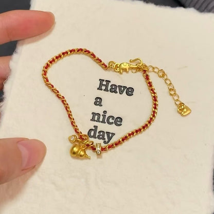 Pure Silver S925 Zodiac Year Red Rope Braided Bracelet Light Luxury High-end Style Auspicious Braided Bracelet Non-fading