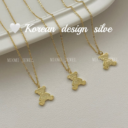 Korean Niche Design Cute Style Silver S925 Sterling Silver GoldJewelry  Bear Necklace Versatile Collarbone Chain