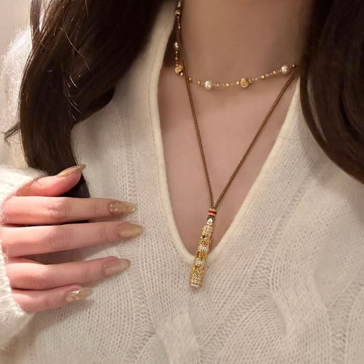 New Chinese Style National Style Portable Buddha Brown Rope Necklace Light Luxury Fashion Versatile High-End Palace Style Retro