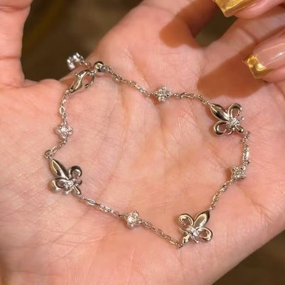 Italian Vintage Brushed Light Luxury High-End 925 Sterling Silver Iris Flower Brushed Reversible Push-Pull Bracelet