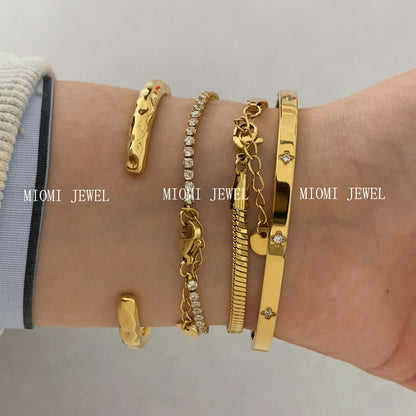 Stackable Irregular Texture Heart Jewelry Set Stainless Steel Vacuum Plating Non-Fading Autumn Winter Bracelet Bangle