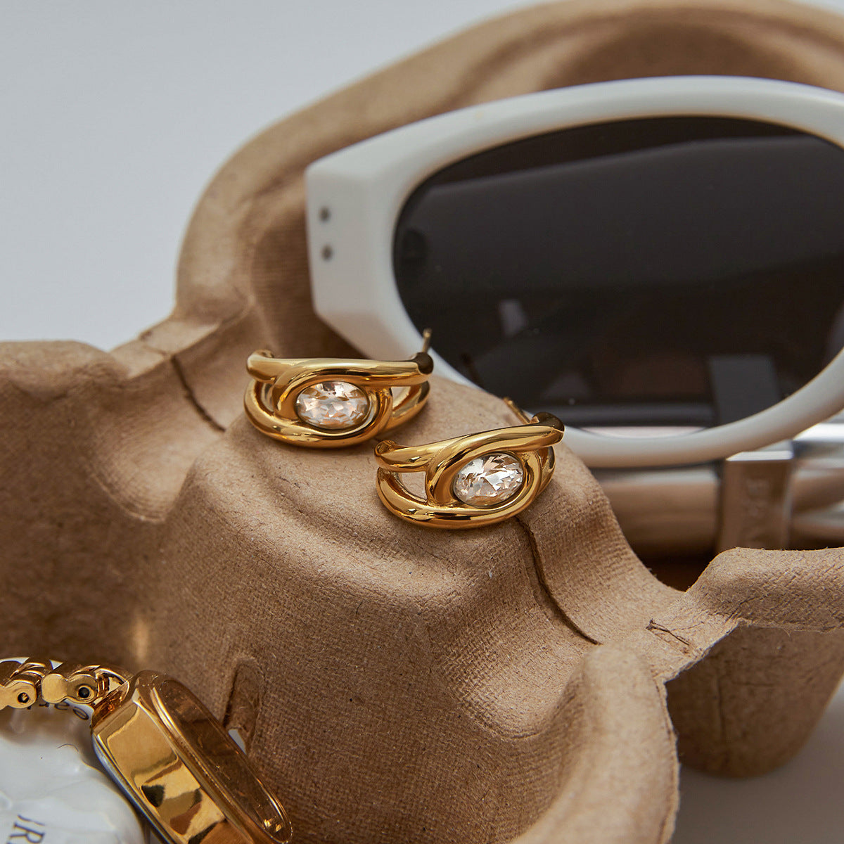 Stainless Steel Earrings Light Luxury High-end Earrings Zircon Earrings Women's Non-fading Titanium Steel Jewelry