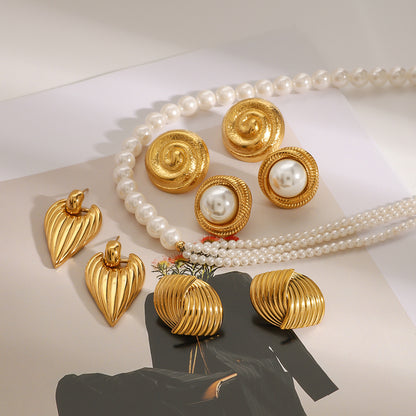 Stainless Steel Pearl Necklace High-end Exaggerated Flower Stud Earrings Titanium Steel Jewelry Earrings