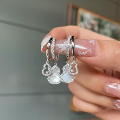 Natural Red Agate Natural White Shell Gourd Fortune Earrings Elegant Light Luxury Versatile Design Sense Niche High-end