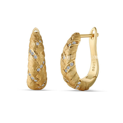 S925 Brushed Diamond-Studded Wheat Ear Woven Earrings Studs Exquisite Design Sense Light Luxury Vintage Retro