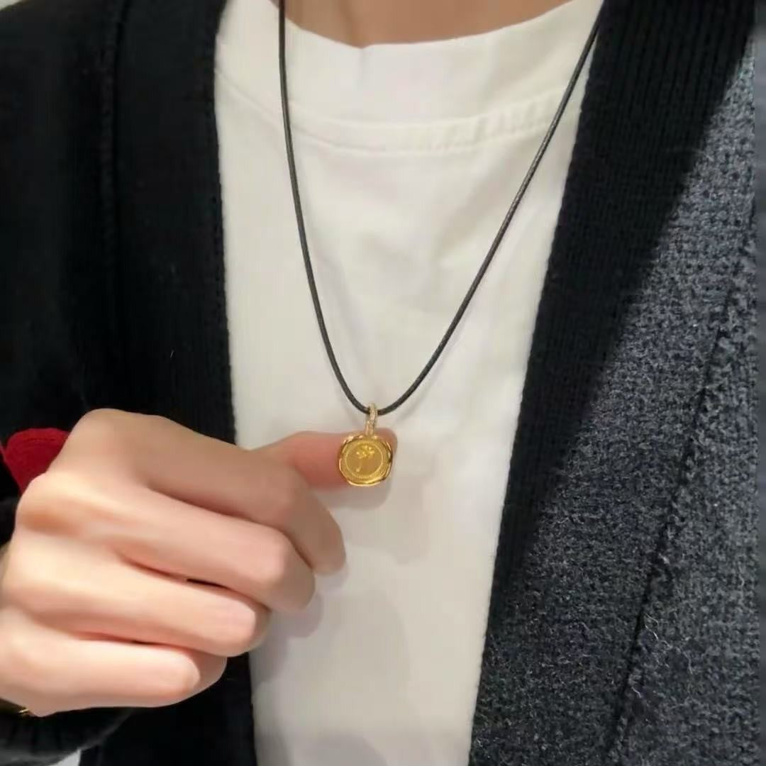 Pure Silver S925 Cross Double-Sided Wear Unisex Couple Style Black Rope Necklace Exquisite and Simple