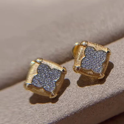 Pure Silver S925 Italian Craft Brushed Craft Four-Leaf Clover Color-Blocked Electroplated Earrings High-End Light Luxury Versatile