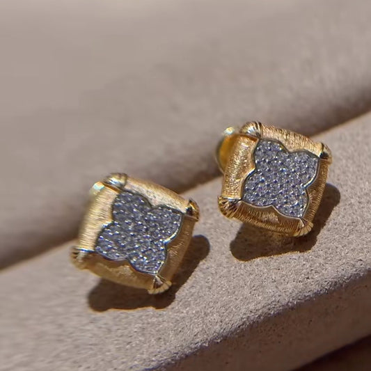 Pure Silver S925 Italian Craft Brushed Craft Four-Leaf Clover Color-Blocked Electroplated Earrings High-End Light Luxury Versatile