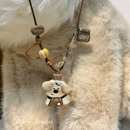 Puppy Barista" Cute Puppy Necklace - Custom Design Sweater Chain whimsical cute