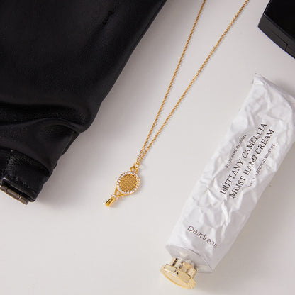 Stainless Steel Zircon Tennis Racket Pendant Necklace Light Luxury High-end Neck Chain Titanium Steel Jewelry for Women
