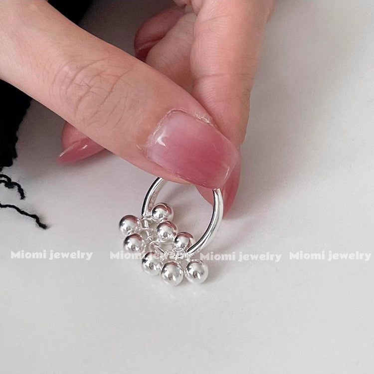 S925 pure silver multi-grape cluster small round bead ring, women's silver bead open finger ring, Korean style, shakeable index finger ring