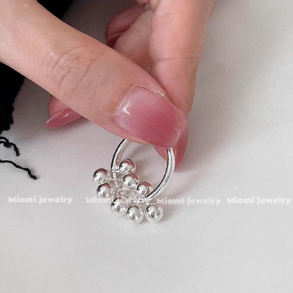 S925 pure silver multi-grape cluster small round bead ring, women's silver bead open finger ring, Korean style, shakeable index finger ring