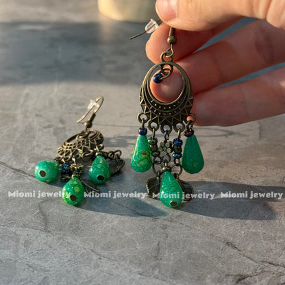 green boho Vintage earring