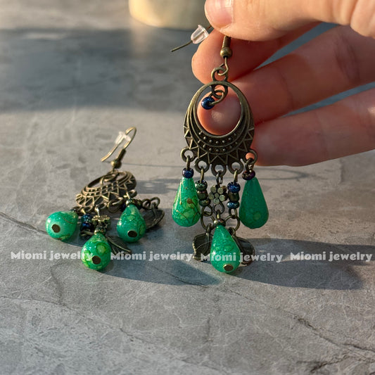green boho Vintage earring