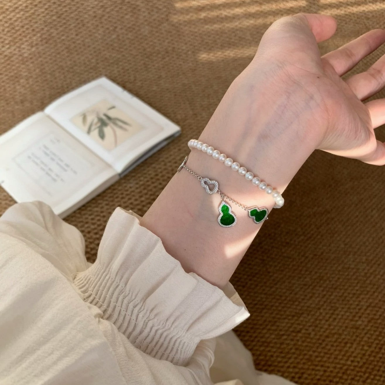 Pure Silver S925 Gourd Fortune Jade Green Gourd Bracelet Luxurious Elegant Whitening High-end Light Luxury Small Gourd Bracelet