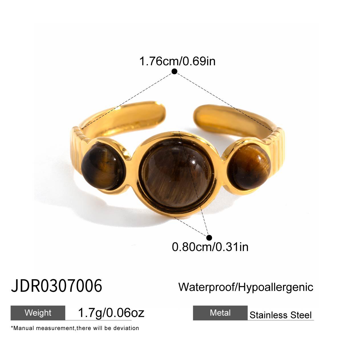 Tiger Eye Stone Ring Niche High-End Feel Hand Jewelry Titanium Steel Non-Fading Women's Ring