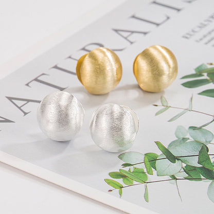 Korean Version Pure Silver Brushed Matte Round Ball Earrings Studs 925 Silver Simple Fashion Trendy Unique Niche