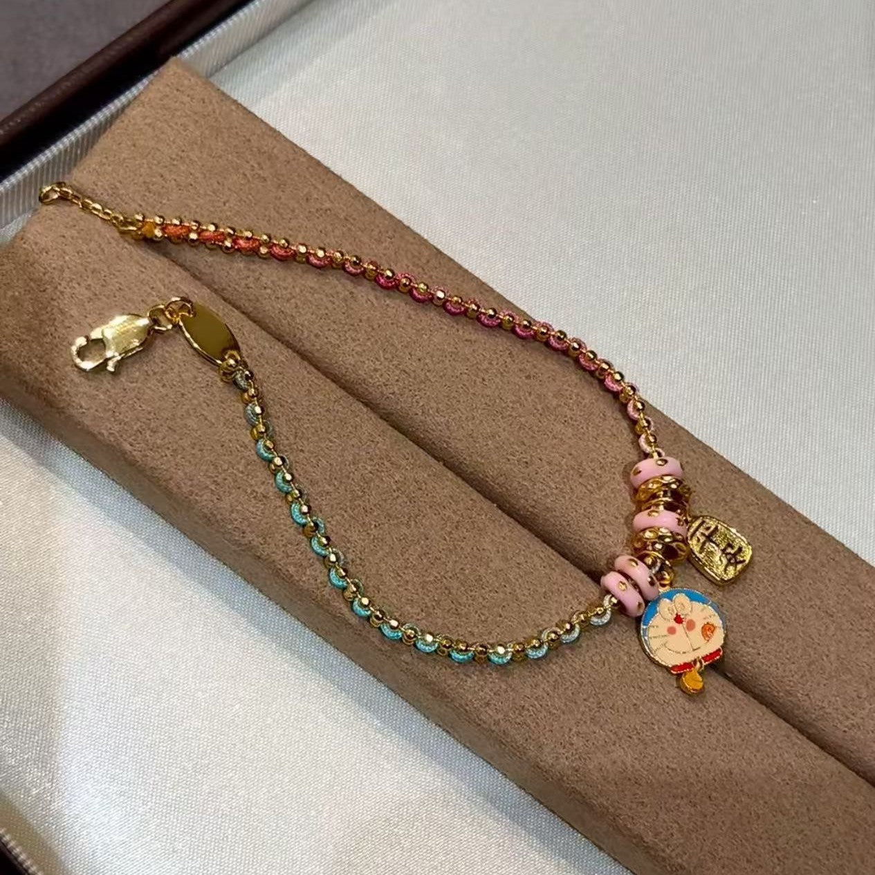 Dopamine Colorful Gradient Braided Rope Doraemon Ding Dong Cat Fun Bracelet