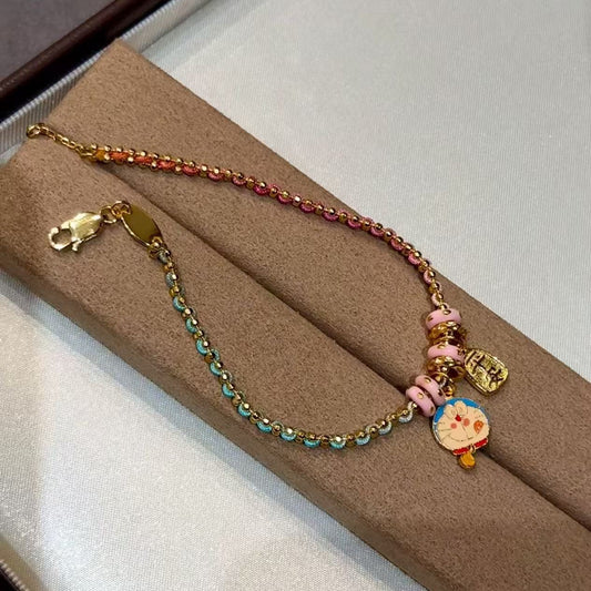 Dopamine Colorful Gradient Braided Rope Doraemon Ding Dong Cat Fun Bracelet