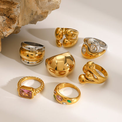 Stainless Steel Exaggerated Zircon Ring High-end Vintage Ring Titanium Steel Jewelry Rings