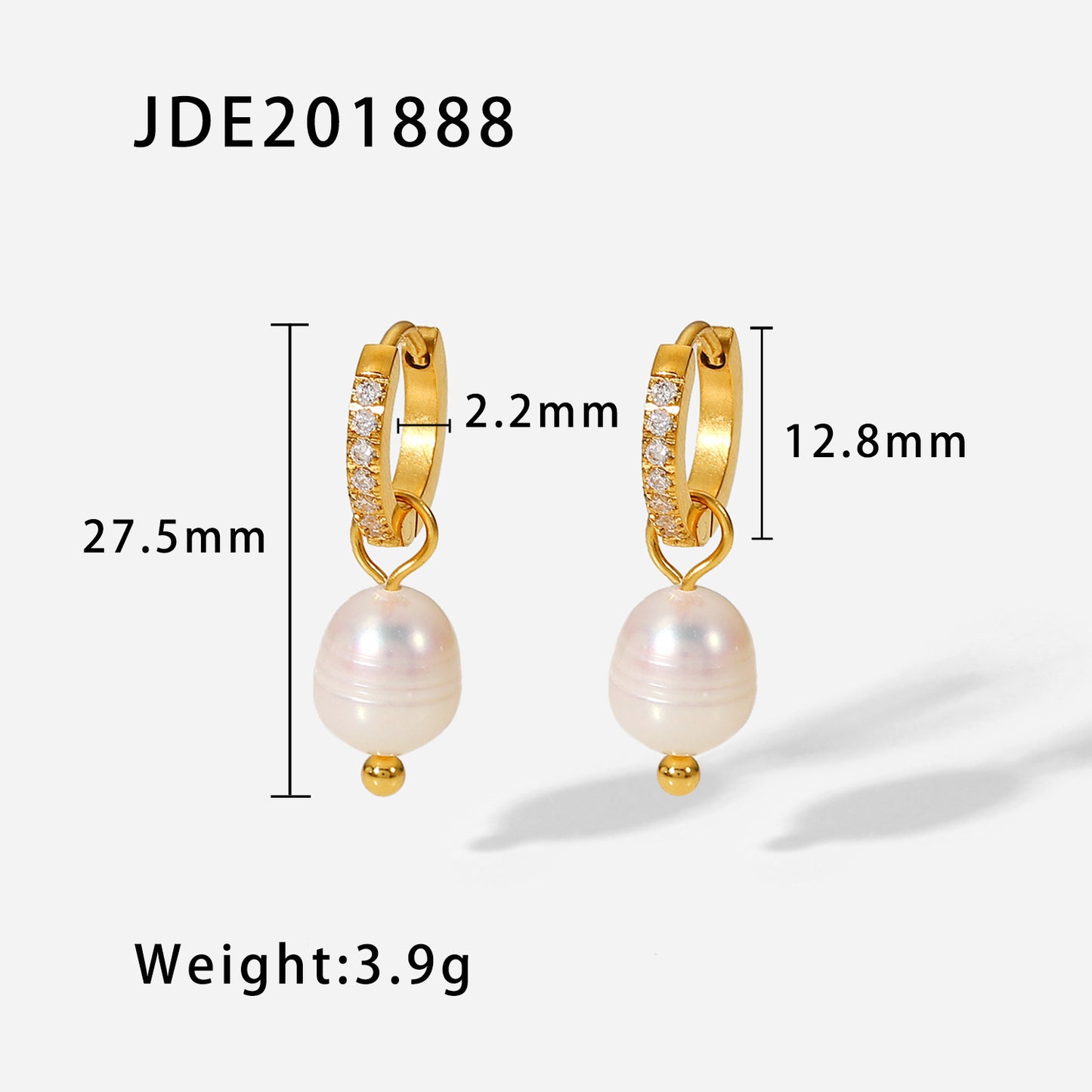 INS Style Internet Celebrity Same Style 18K Gold Stainless Steel Earrings Fashionable Personality Pearl Earrings Hoop Earrings Women's Jewelry