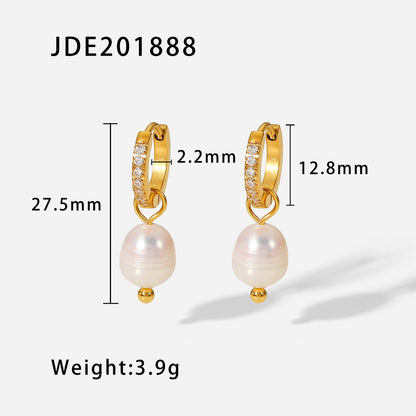 INS Style Internet Celebrity Same Style 18K Gold Stainless Steel Earrings Fashionable Personality Pearl Earrings Hoop Earrings Women's Jewelry