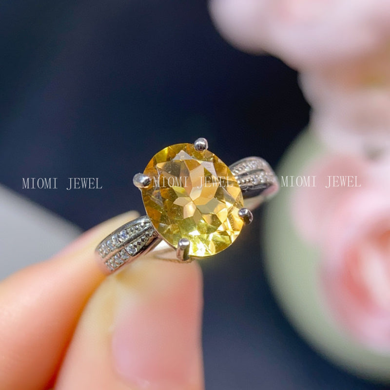 S925 Sterling Silver Inlaid Natural Yellow Crystal Gemstone Women's Ring Elegant Fashion Jewelry