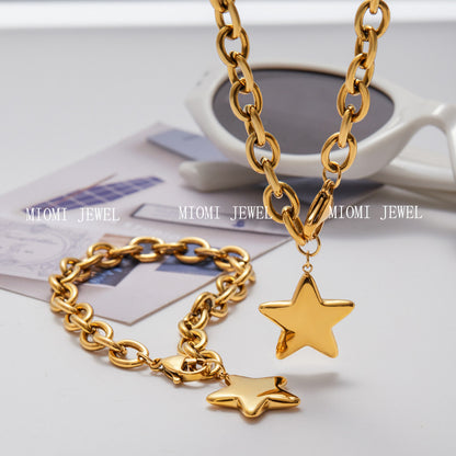 Five-Pointed Star Stainless Steel Necklace Light Luxury Niche Jewelry for Women High-End Titanium Steel Bracelet Accessories