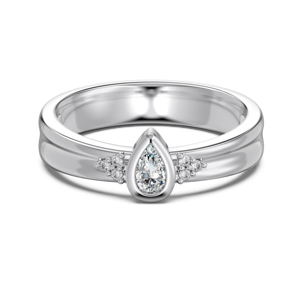 Luxury French Style S925 Sterling Silver Ring for Women with Water Drop Egg-Shaped Zircon Inlay, Exquisite Wedding Ice Flower Cut Women's Jewelry