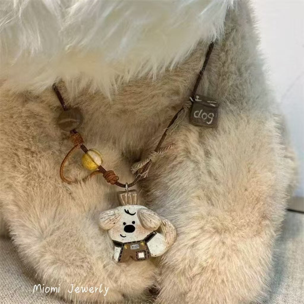 Puppy Barista" Cute Puppy Necklace - Custom Design Sweater Chain whimsical cute