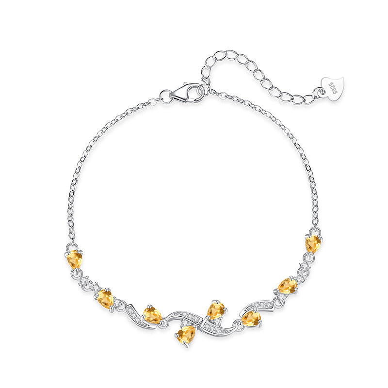 S925 Sterling Silver Bracelet for Women, High-End Pear-Shaped Natural Peridot Topaz Light Luxury Crystal Stone Hot Item