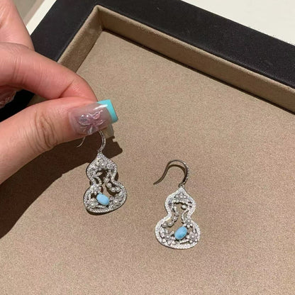 Sterling Silver S925 Autumn Winter Essential Natural Sea Grain Stone Pearl Gourd Necklace Earrings Set Light Luxury Niche Versatile