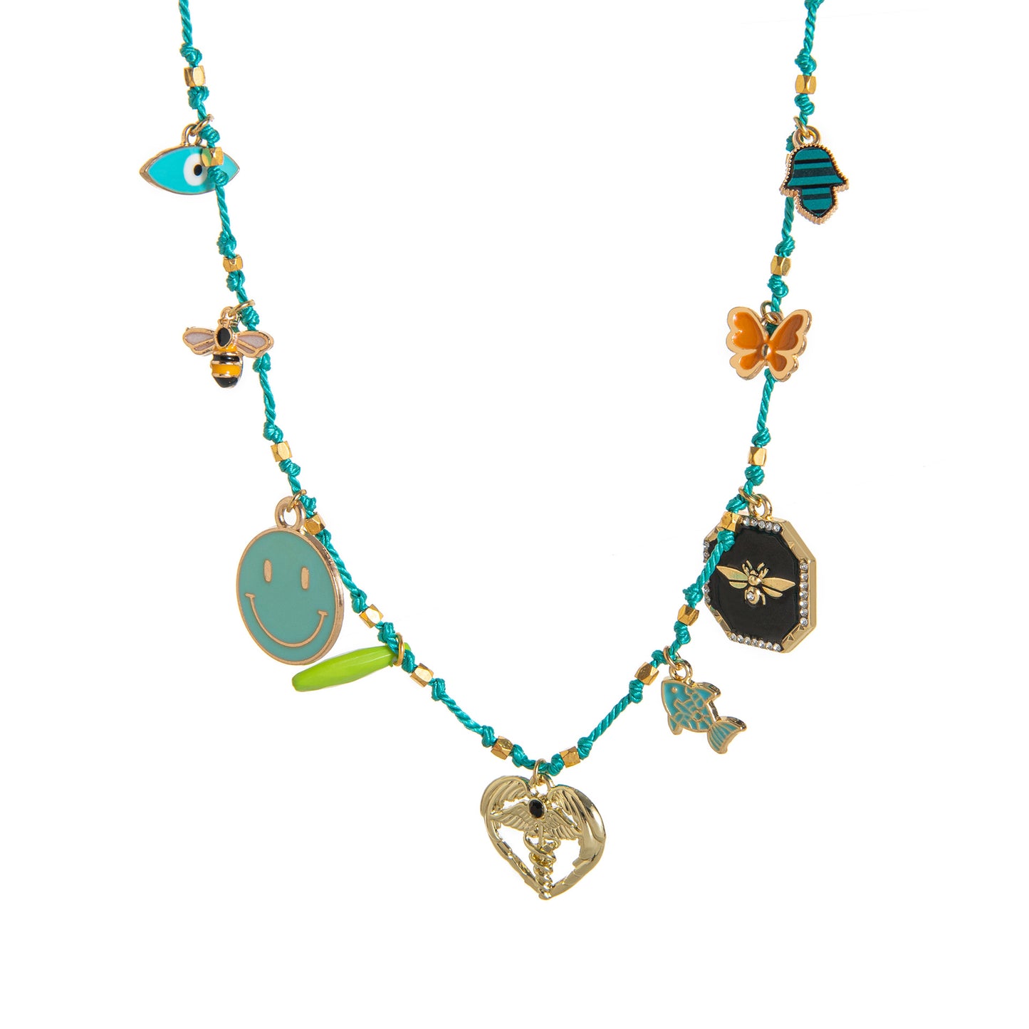 Colorful Oil Drop Pendant Color Rope Necklace Devil's Eye Heart Personality Hip Hop Unisex