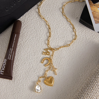 Oil Drip Heart Titanium Steel Long Necklace Niche Light Luxury Y Chain Stainless Steel Jewelry High-end Feel