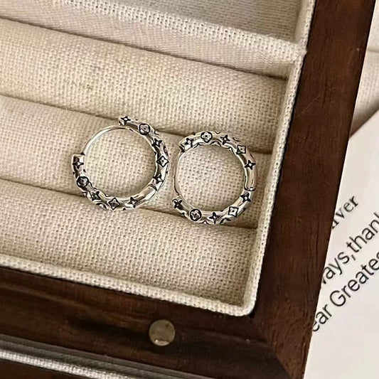 Korean Version Four-Leaf Clover 925 Silver Old Bone Flower Earrings for Women, Simple Fashion Trendy Personality Exquisite Geometric Studs