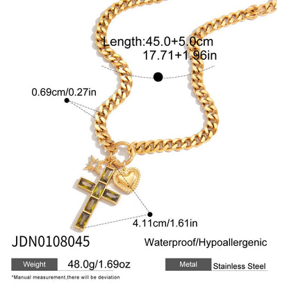 Zircon Titanium Steel Cross Necklace Pendant Accessory Light Luxury Clavicle Chain Stainless Steel Jewelry High-end Feel