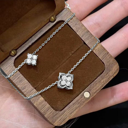 Pure Silver S925 French Retro Dragon Heart Same Style Four-Leaf Clover Detachable Necklace Light Luxury High-End Clavicle Chain for Women