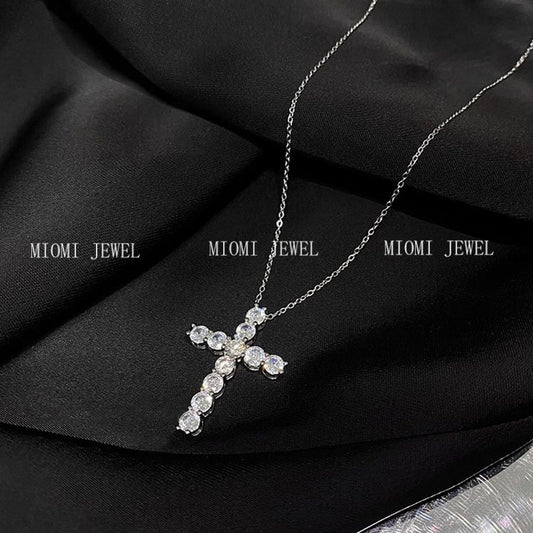 S925 Sterling Silver Inlaid Diamond Cross Necklace for Women, Ins Niche Design, Super Shiny Zircon, Stackable, Trendy Collarbone Chain