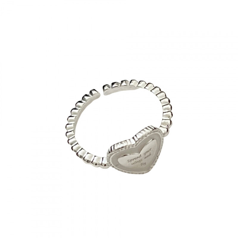 Korean Style Blogger Same Style Jewelry S925 Sterling Silver Heart English Resin Ring Niche High-end Open Ring