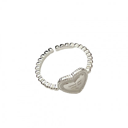 Korean Style Blogger Same Style Jewelry S925 Sterling Silver Heart English Resin Ring Niche High-end Open Ring