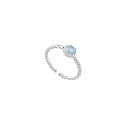 S925 Sterling Silver Natural Aquamarine Ring for Women Braided Round Ring