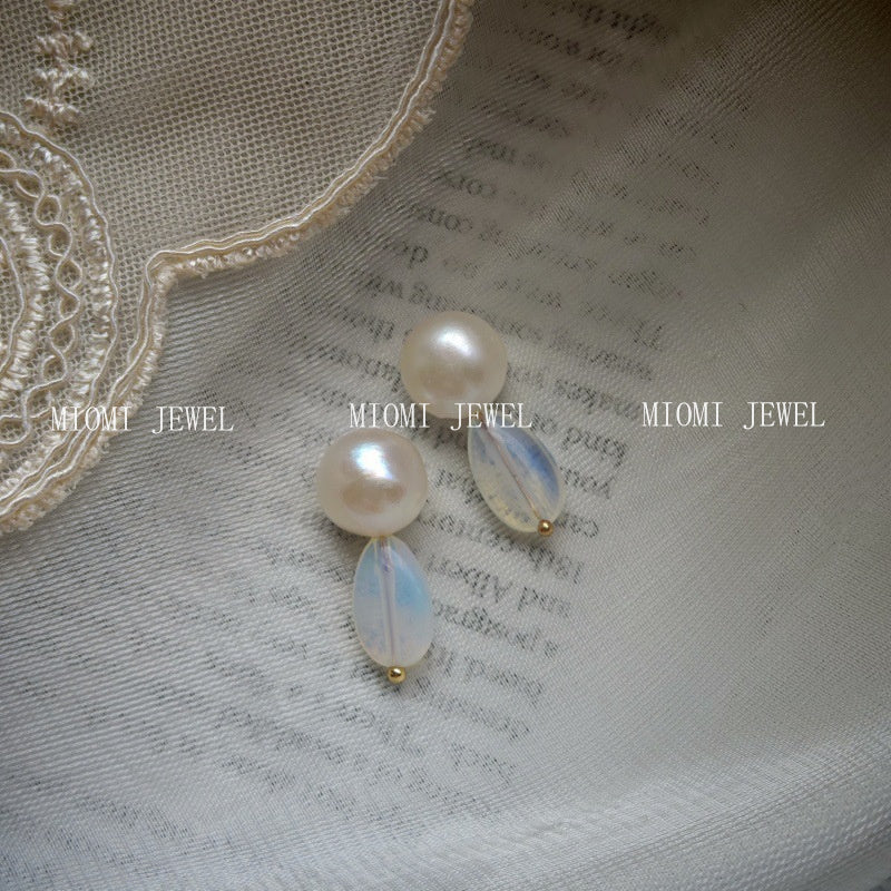 Natural  Pearl Turquoise Pink Crystal Amethyst Irregular 925 Silver Needle Irregular Earrings Ear Jewelry
