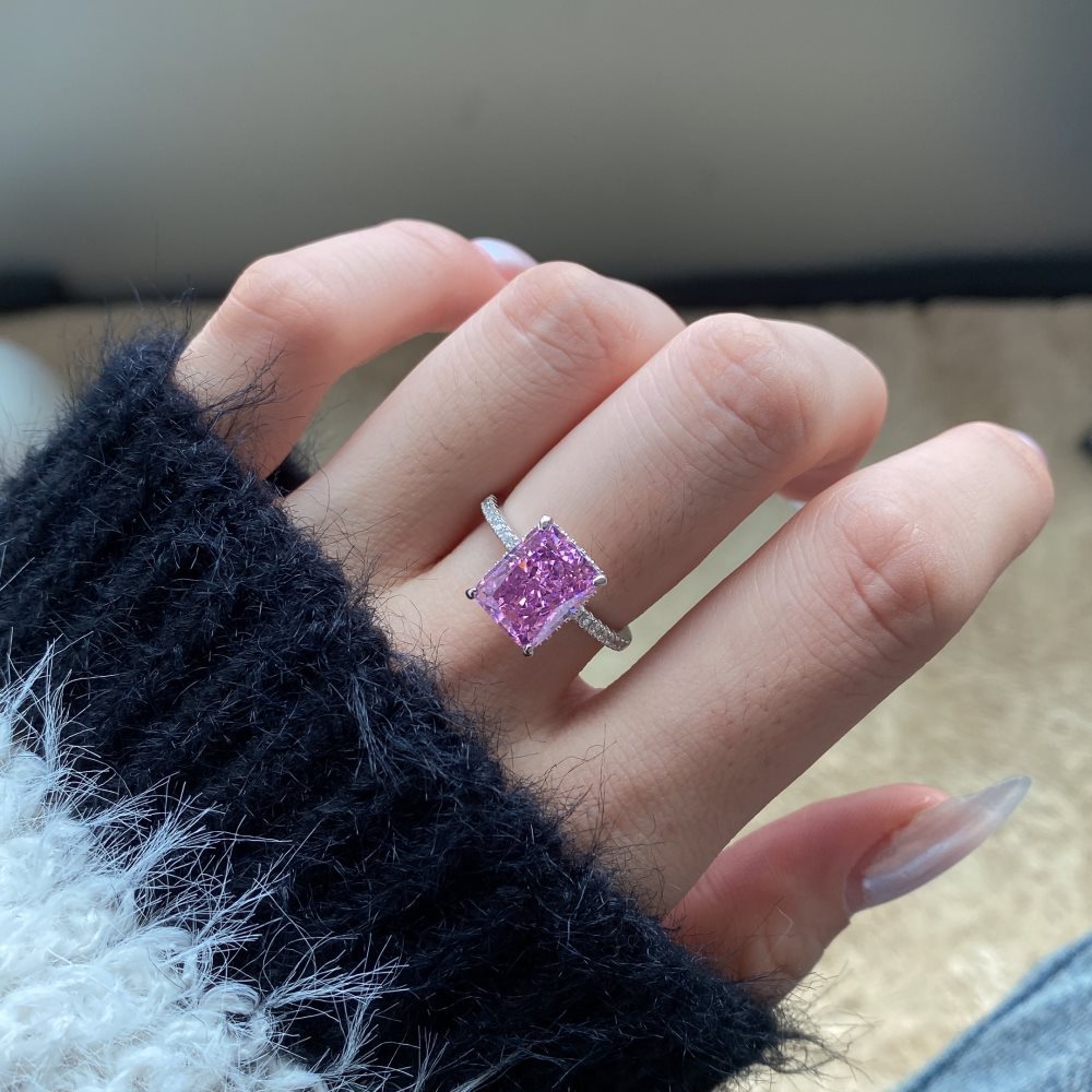 High Carbon Diamond Jewelry S925 Sterling Silver Heavy Craft Ring for Women 8A Zircon Square Ice Flower Cut Gemstone Ring