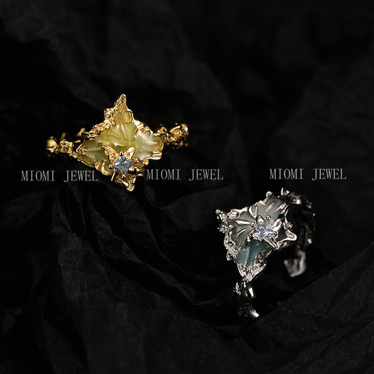 J1316 Korean Style Textured Color Diamond Ring Niche S925 Sterling Silver Minimalist High-end Resin Jewelry for Women