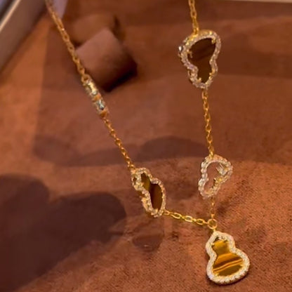 Pure Silver S925 Natural Tiger Eye Double-Sided Wearable Bracelet Necklace Set Light Luxury Exquisite High-End Feel Whitening Accessories